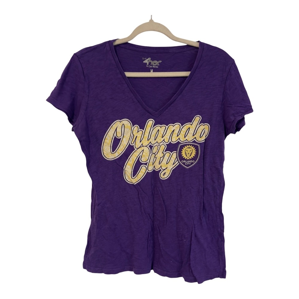 G-III 4Her Orlando City SC Womens Purple V-Neck Graphic T-Shirt M MLS Soccer